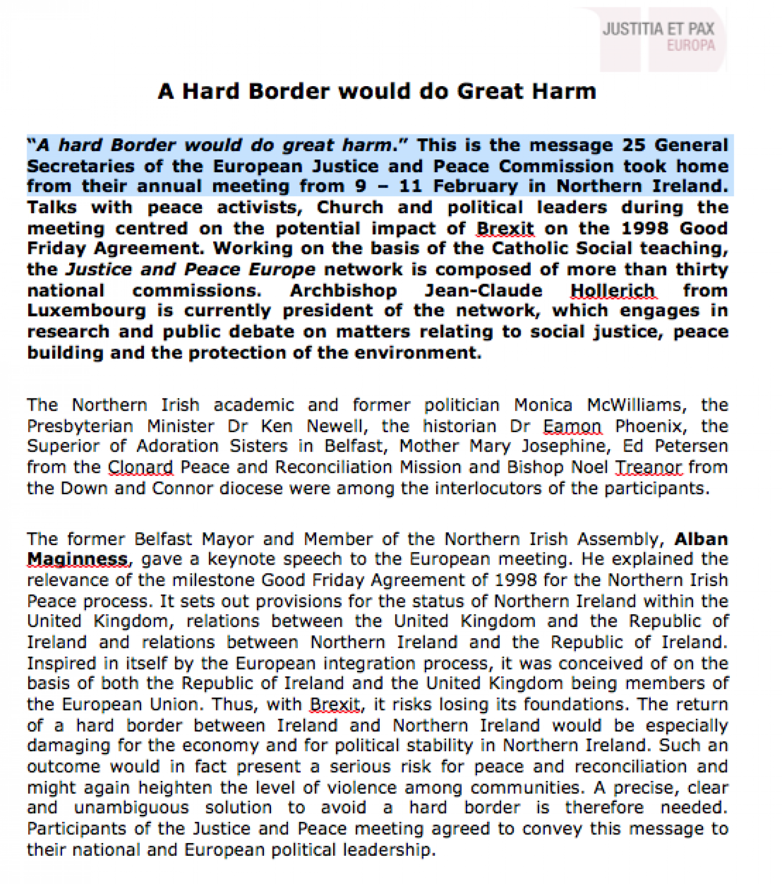 A Hard Border would do Great Harm