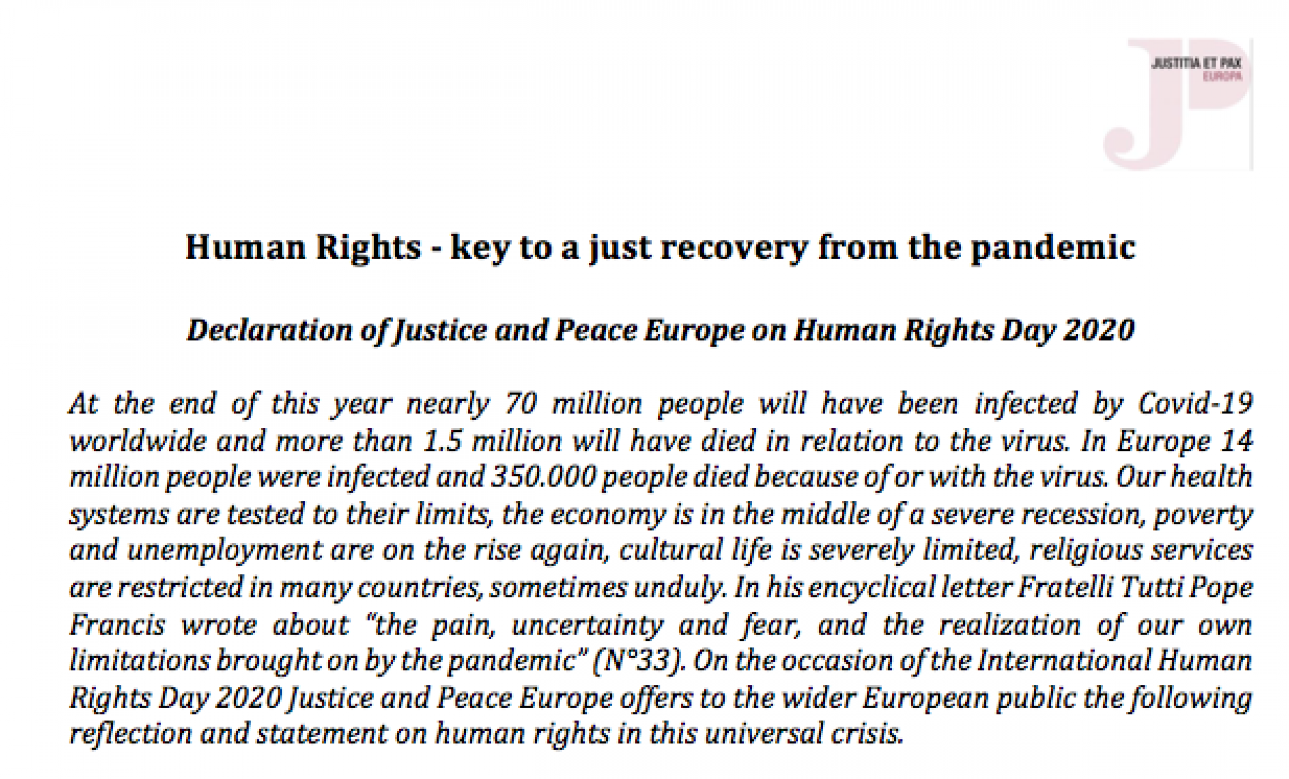 Human Rights - key to a just recovery from the pandemic